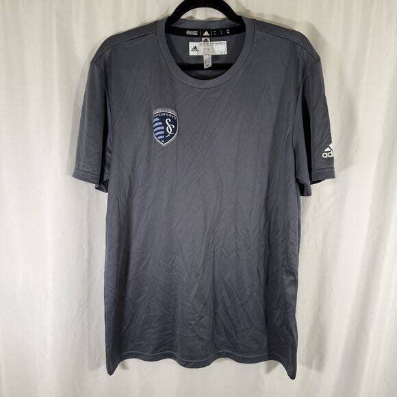 Adidas Sporting KC Shirt Men's Large Grey Short Sleeve Crewneck Athletic - Picture 1 of 11